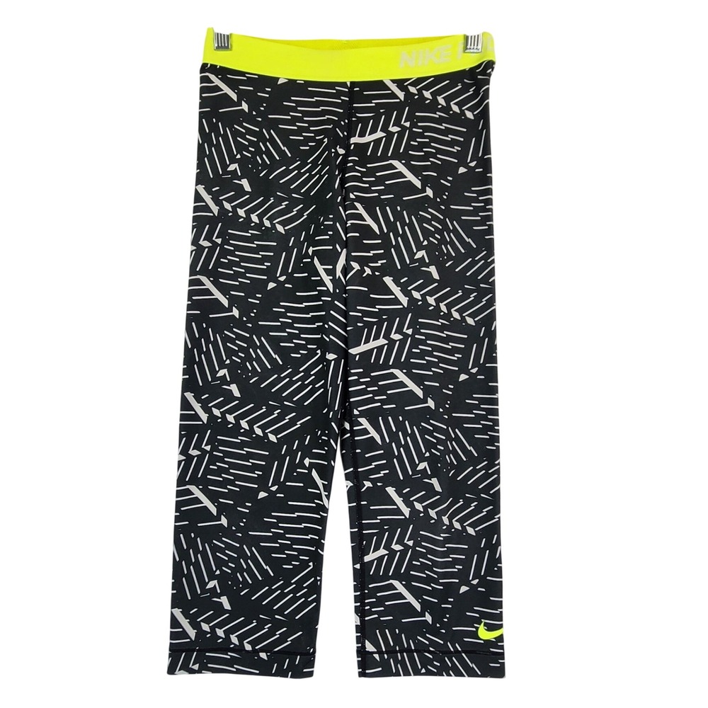Nike Medium Black Volt Geometric Nike Pro Capri Leggings Running‎ Workout Gym